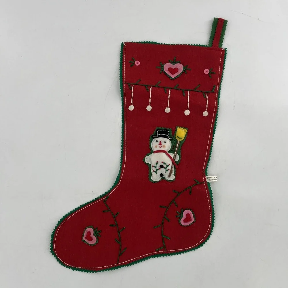 Vintage Kurt Adler Felt Christmas Stocking Snowman Handcrafted Stitch Korea, 20